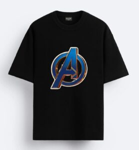 Cotton Black T-Shirt Avengers Logo 01