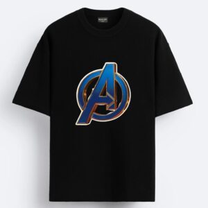 Cotton Black T-Shirt Avengers Logo 01